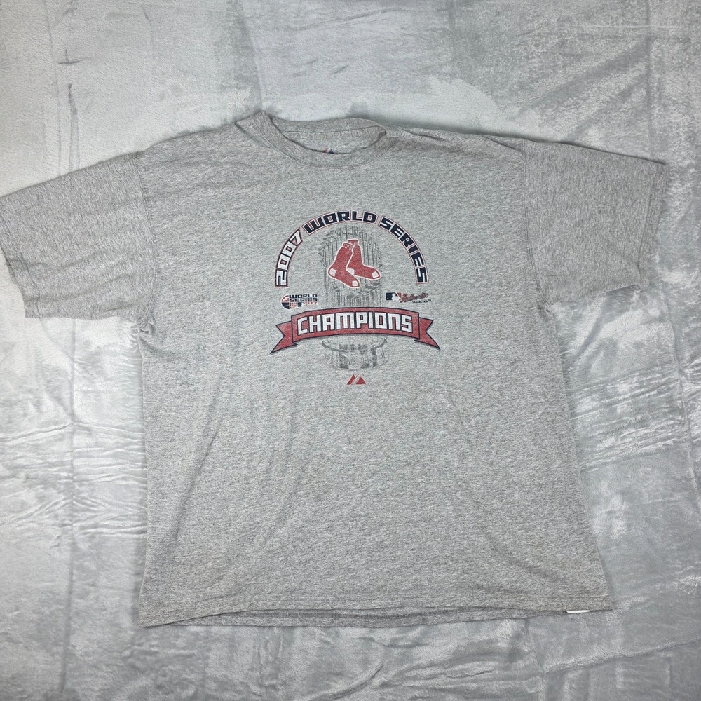 Boston Red Sox Shirt Mens 2XL Gray‎ 2007 World Series Champions MLB Majestic